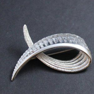 Monet Signed Swirl Silver Tone Textured Brooch